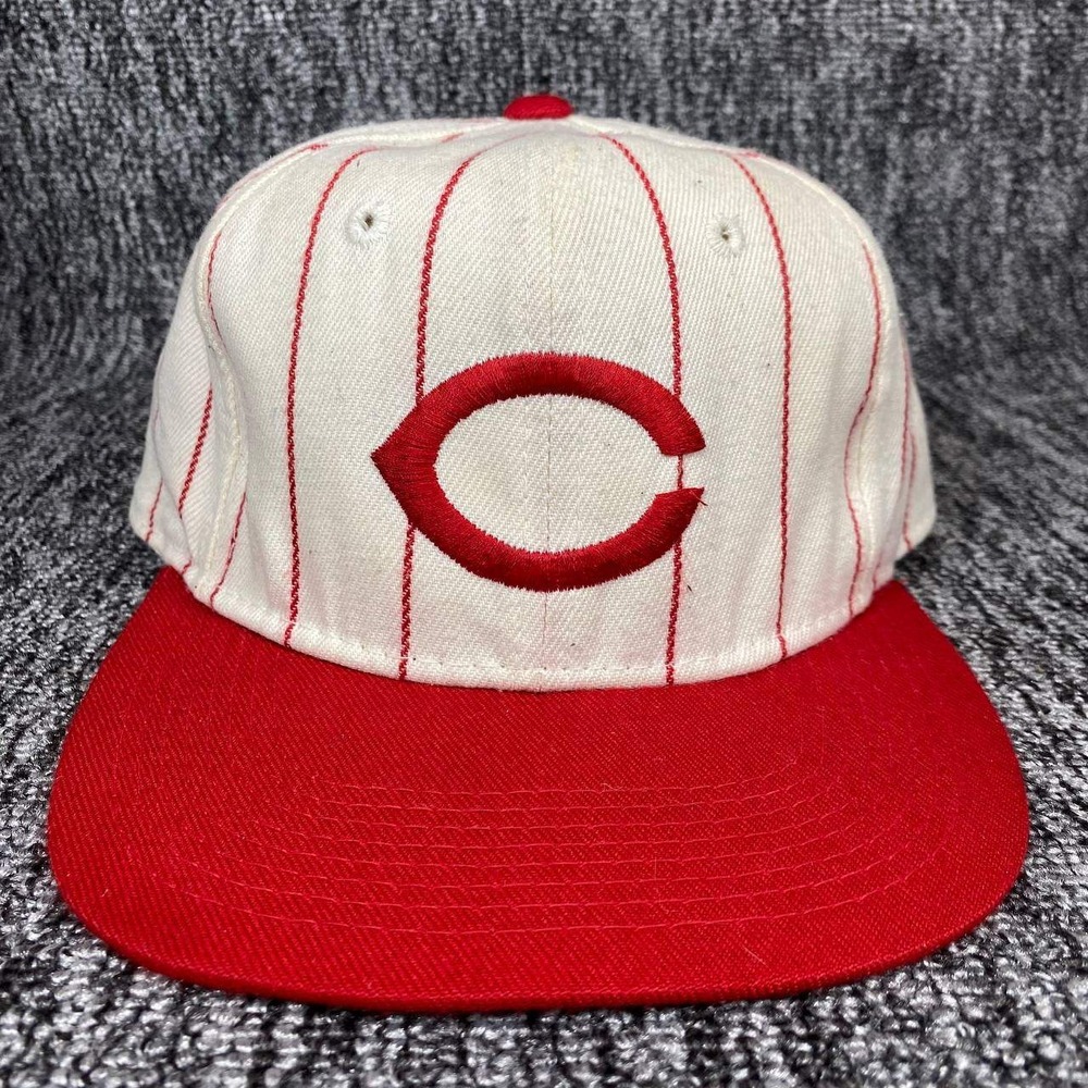 Sports Specialties Cincinnati Reds Hat Mens 7 1/2 White Red Pinstripe Fitted MLB